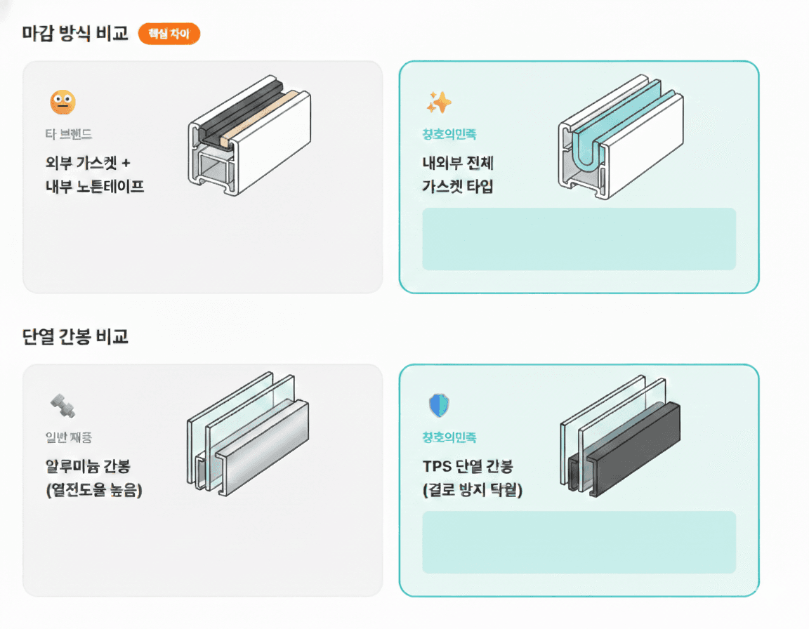 마감 방식 및 단열 간봉 비교